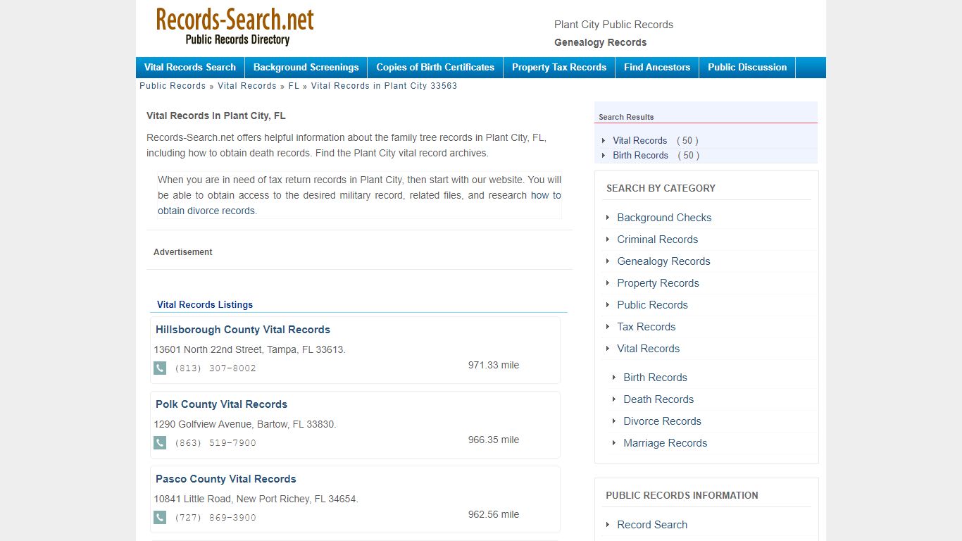 Plant City Public Records - Genealogy Records